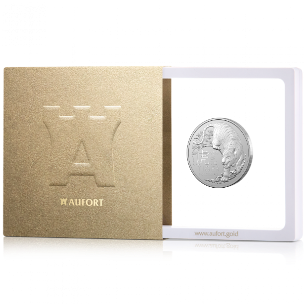 31,1 Gramm (1 Unze) Silbermünze Lunar III Tiger 2022 in einer Geschenkbox